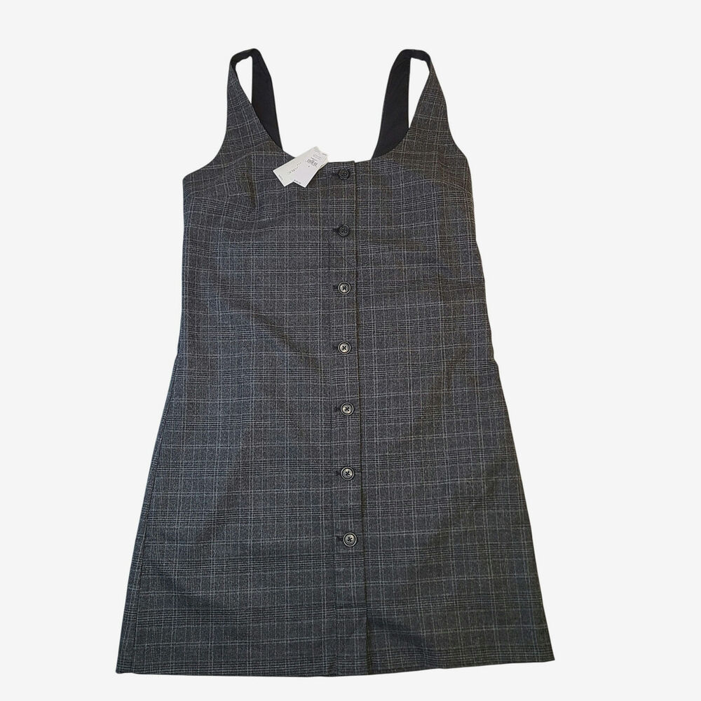NWT Banana Republic Black Gray Plaid Mini  Button Down Dress Size 26